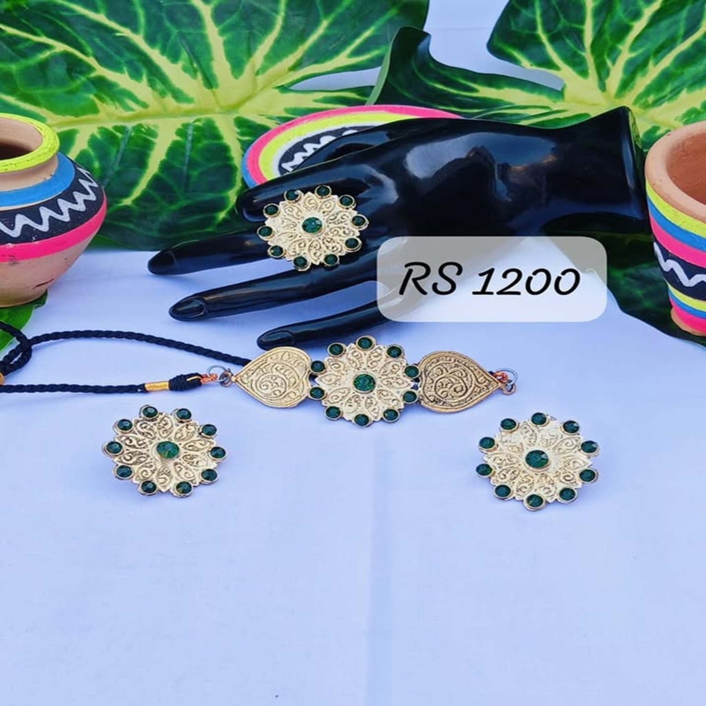 Antique Floral Gemstone Jewelry Set