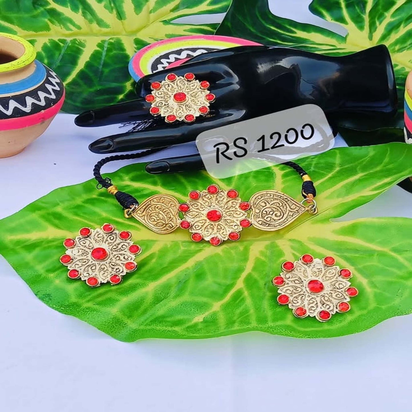 Antique Floral Gemstone Jewelry Set