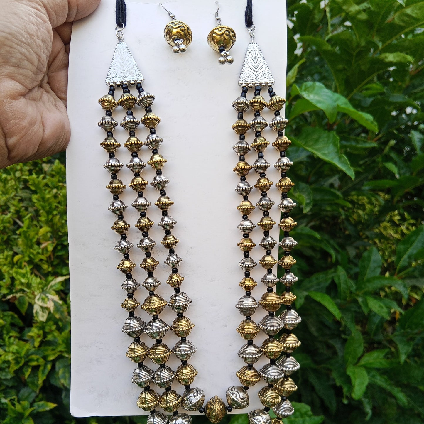 Silver Oxidized Mala Set