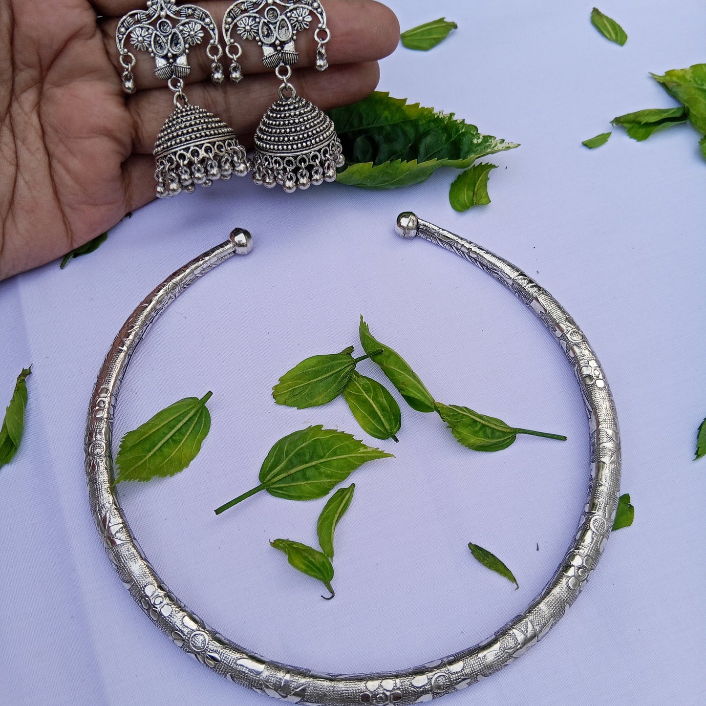 Oxidized Hasli Necklace With Jhumka