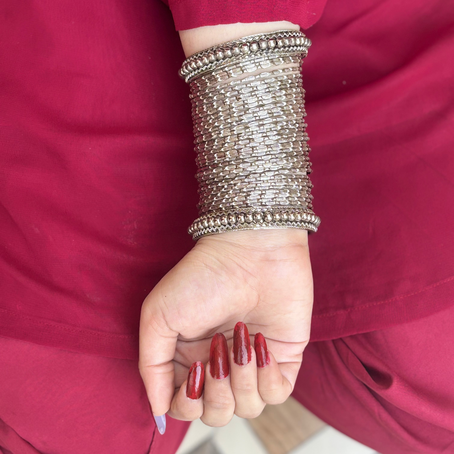 Zigzag Steel bangle with Kara Pair