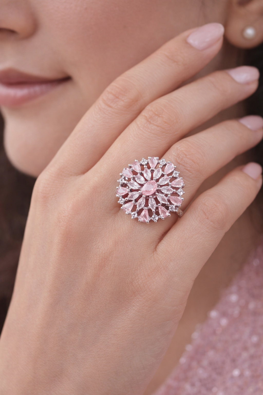 Glow Up Zircon Ring silver plated size adjustable