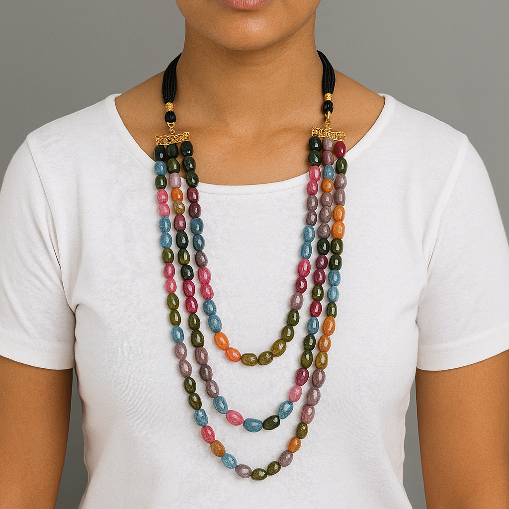 Rainbow Gemstones 3 Layers Mala