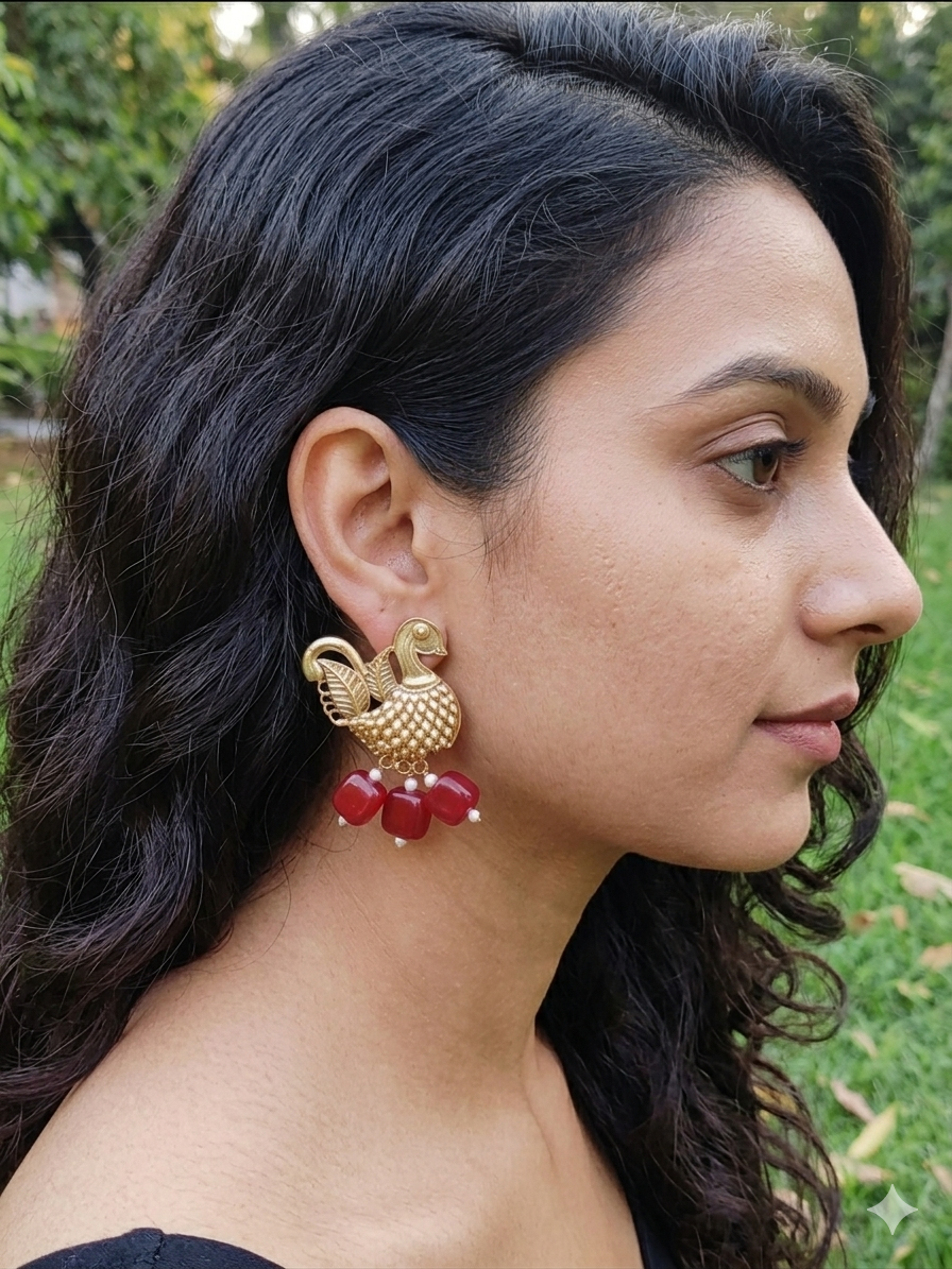 Semi Precious Stones Bird Earrings