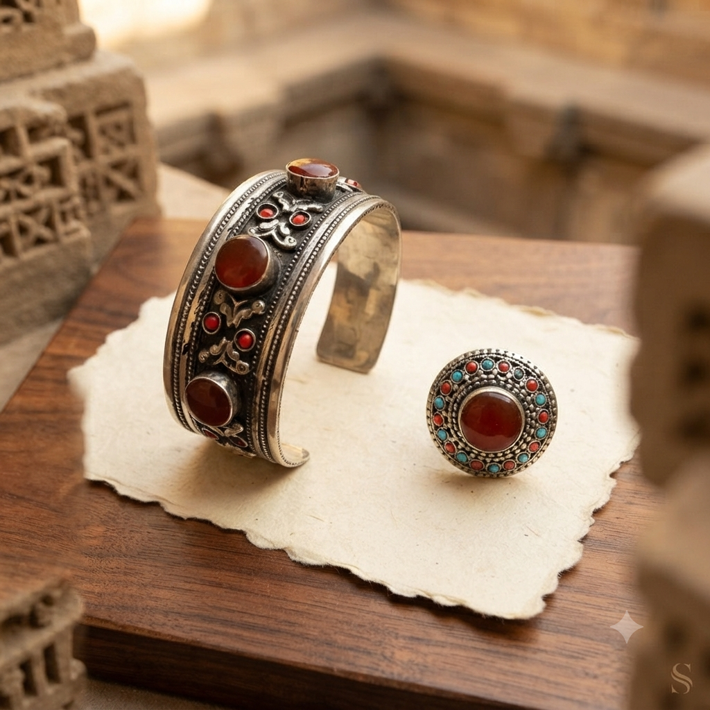 Aqeeq hand cuff and Ring Set