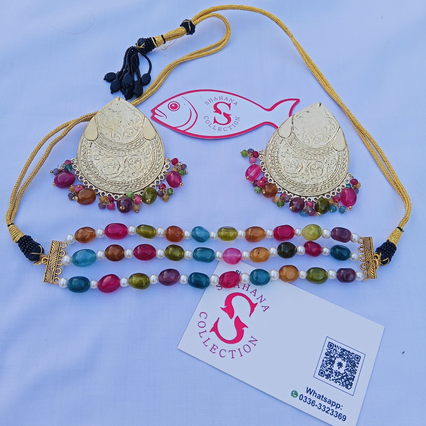 Semi Precious Stones Chokar and Earrings