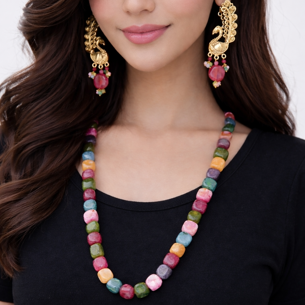 Semi Precious Stones Mala & Earrings