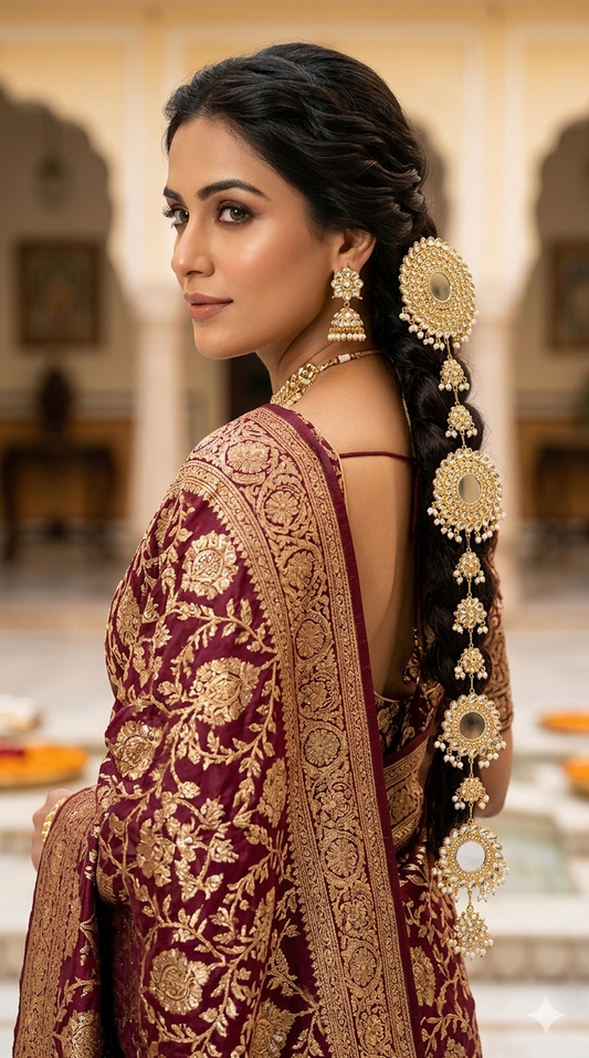 Hair accessories  Kundan Hair Patti  silver and golden
