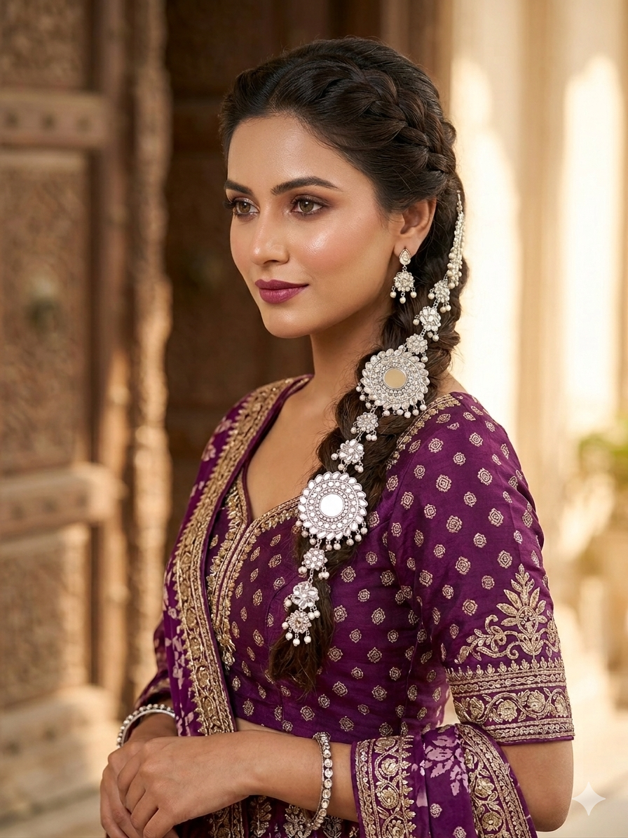 Hair accessories  Kundan Hair Patti  silver and golden