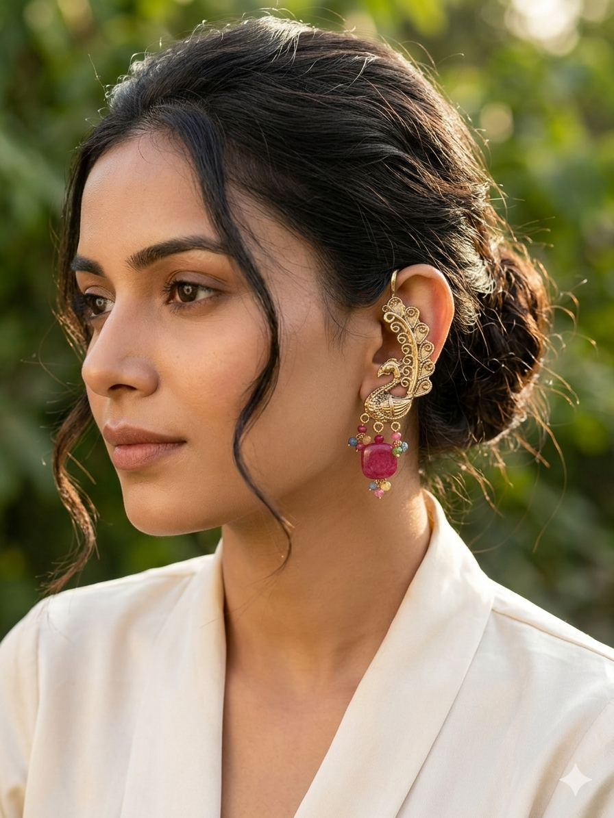 Peacock earrings Semi Precious stones