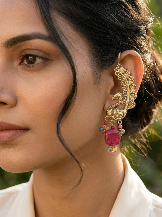 Peacock earrings Semi Precious stones