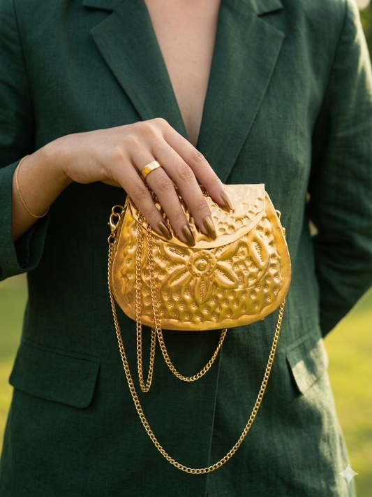 Chic Golden Hand Clutch material metal