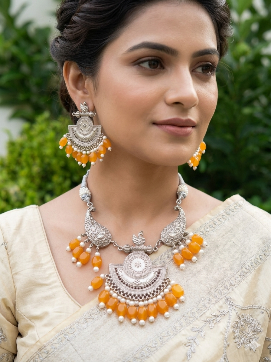 Daulat e Hussen  Semi Precious stones necklace and Earrings