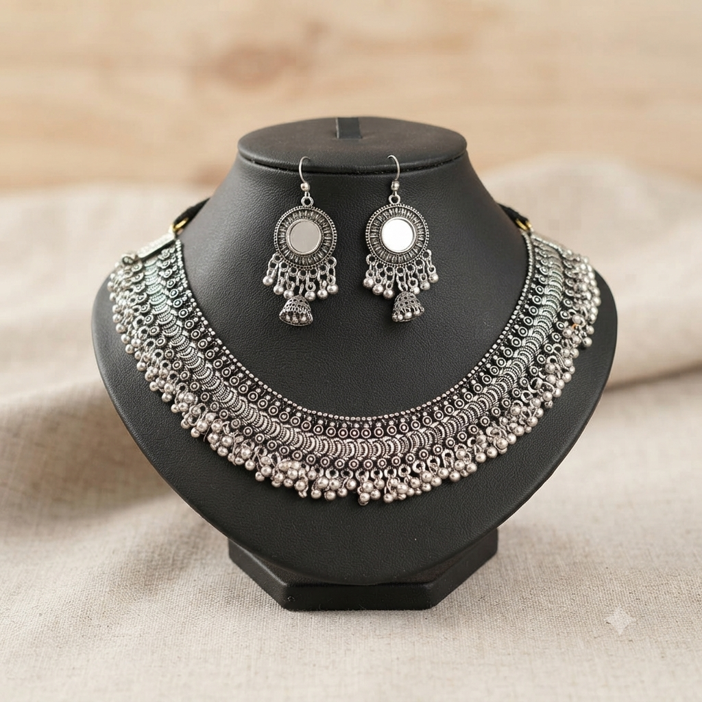 Rajwara Silver oxidized necklace