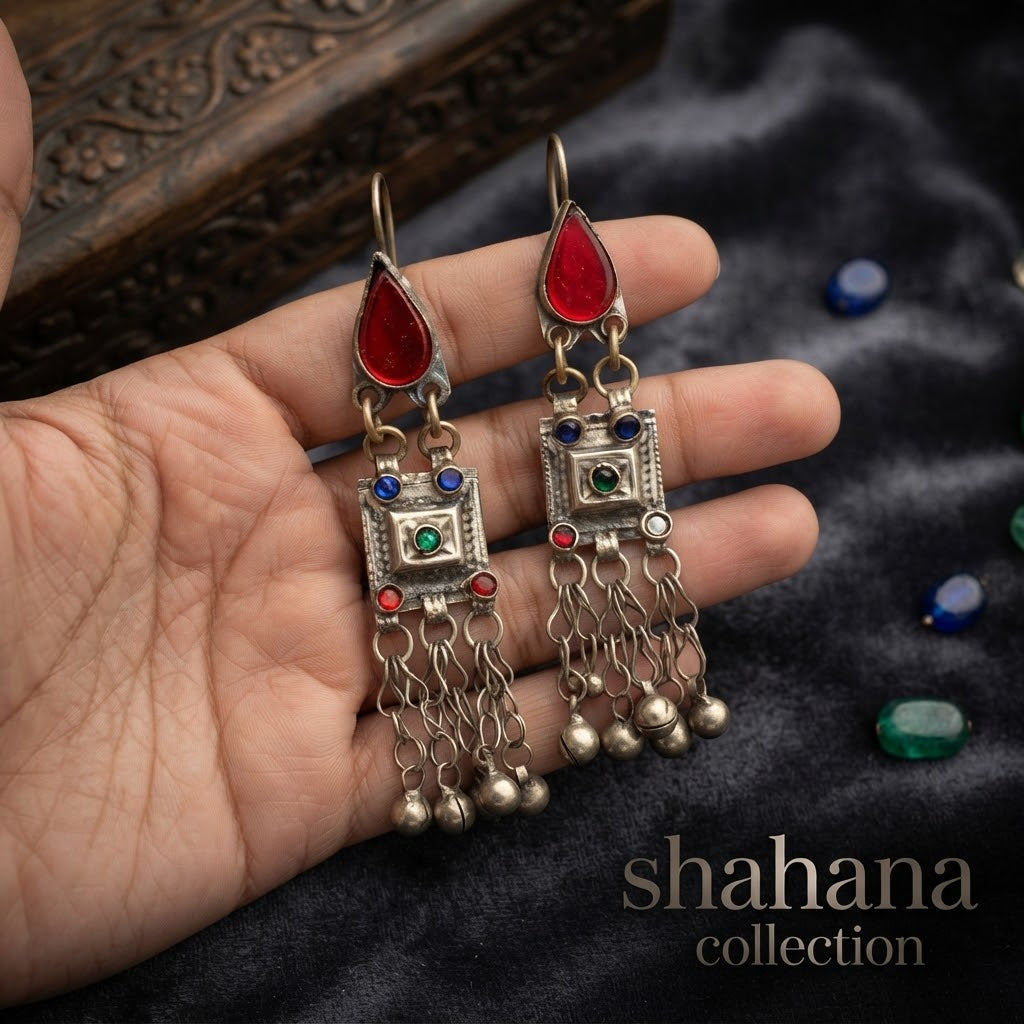 Vintage earrings red green blue
