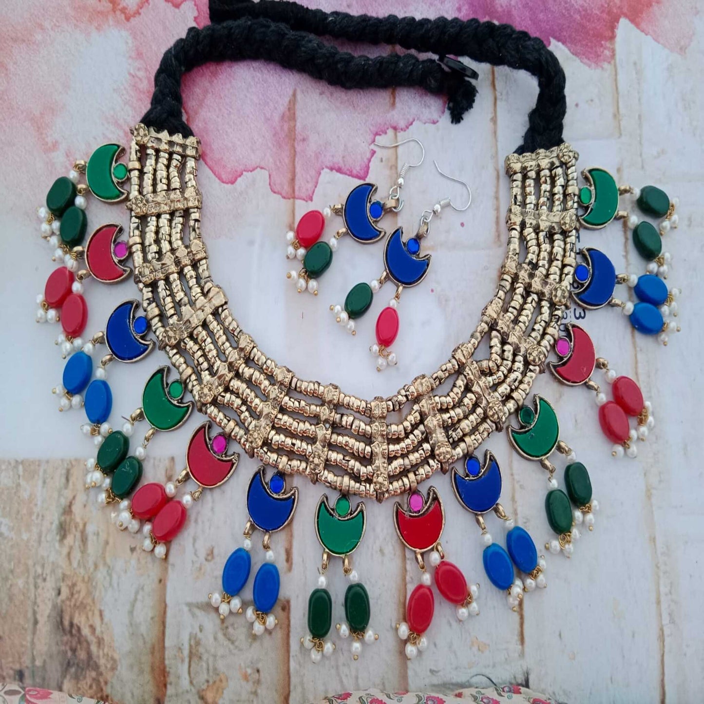 Multi moon Choker and Earrings