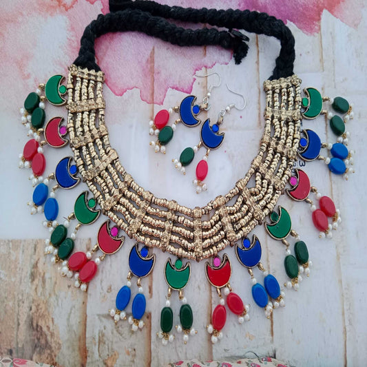 Multi moon Choker and Earrings