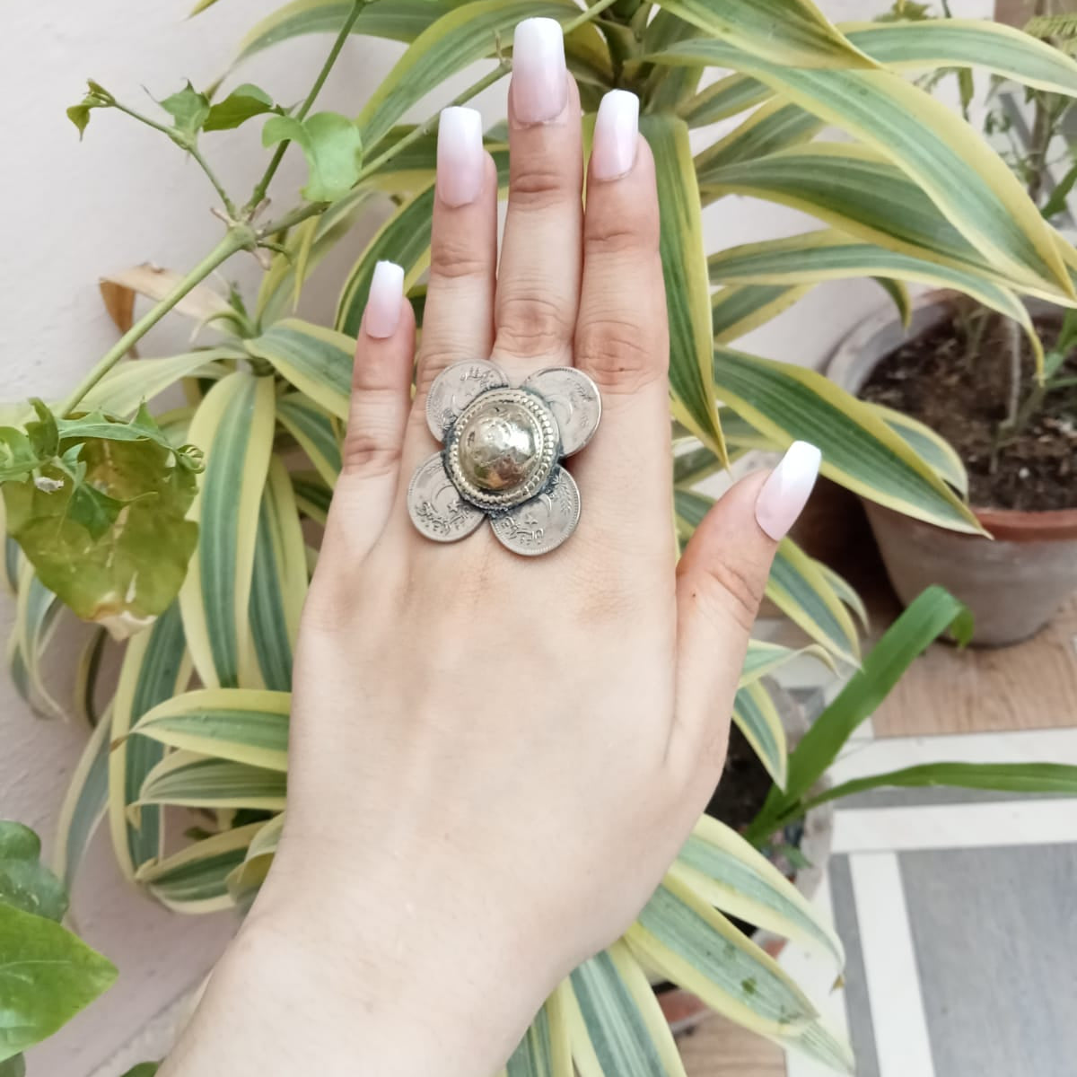 Antique Coins Flower Ring