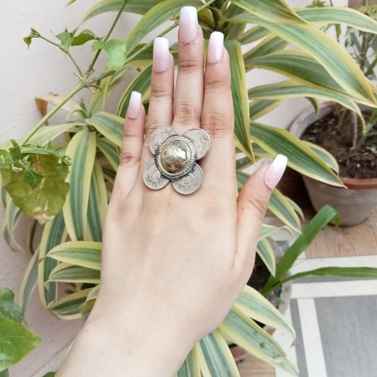 Antique Coins Flower Ring