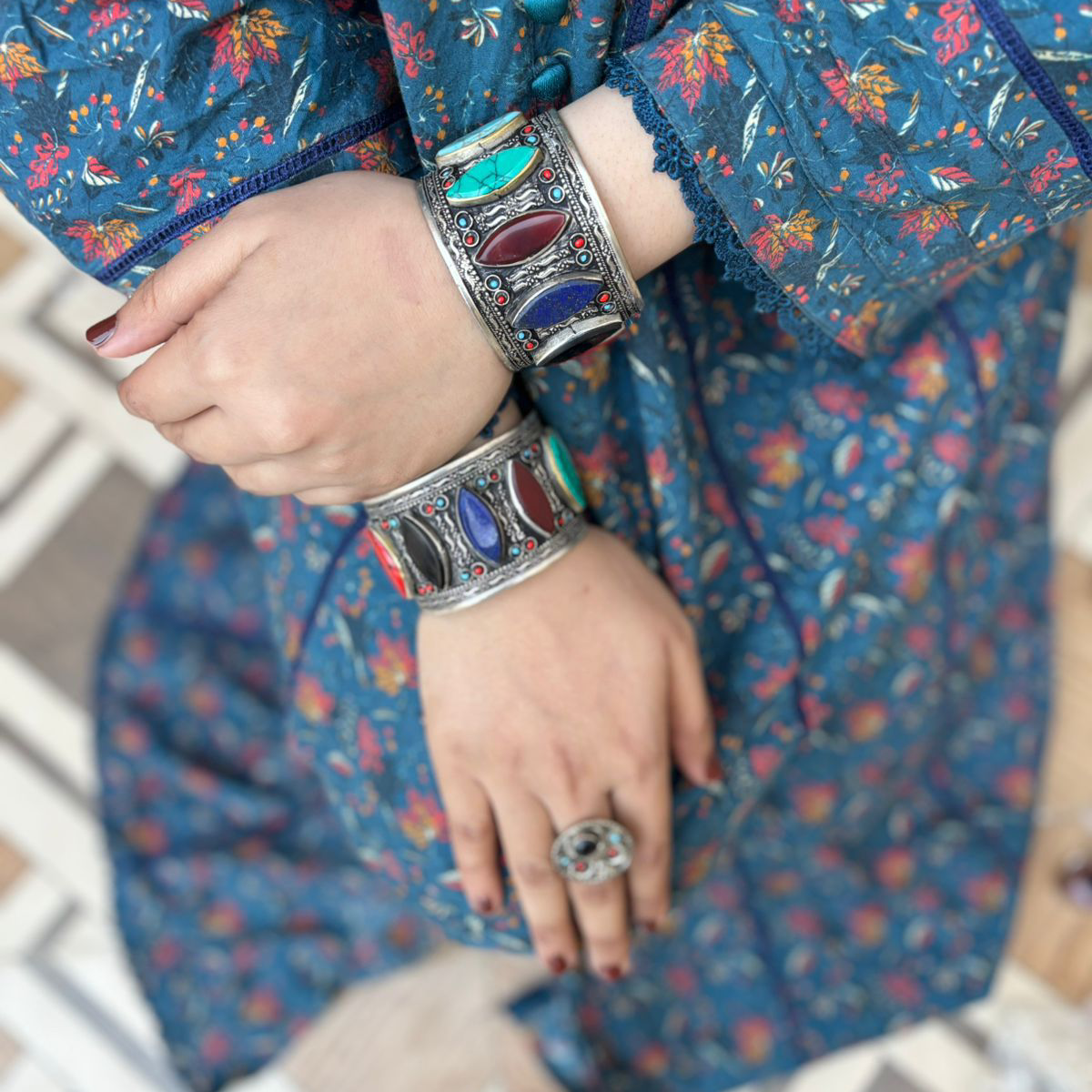 Multi Stones German Polish Handcuff Pair