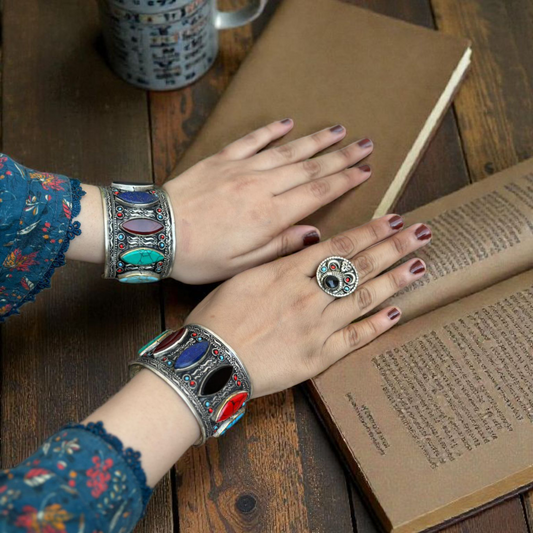 Multi Stones German Polish Handcuff Pair