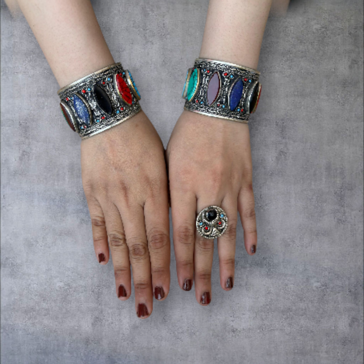 Multi Stones German Polish Handcuff Pair