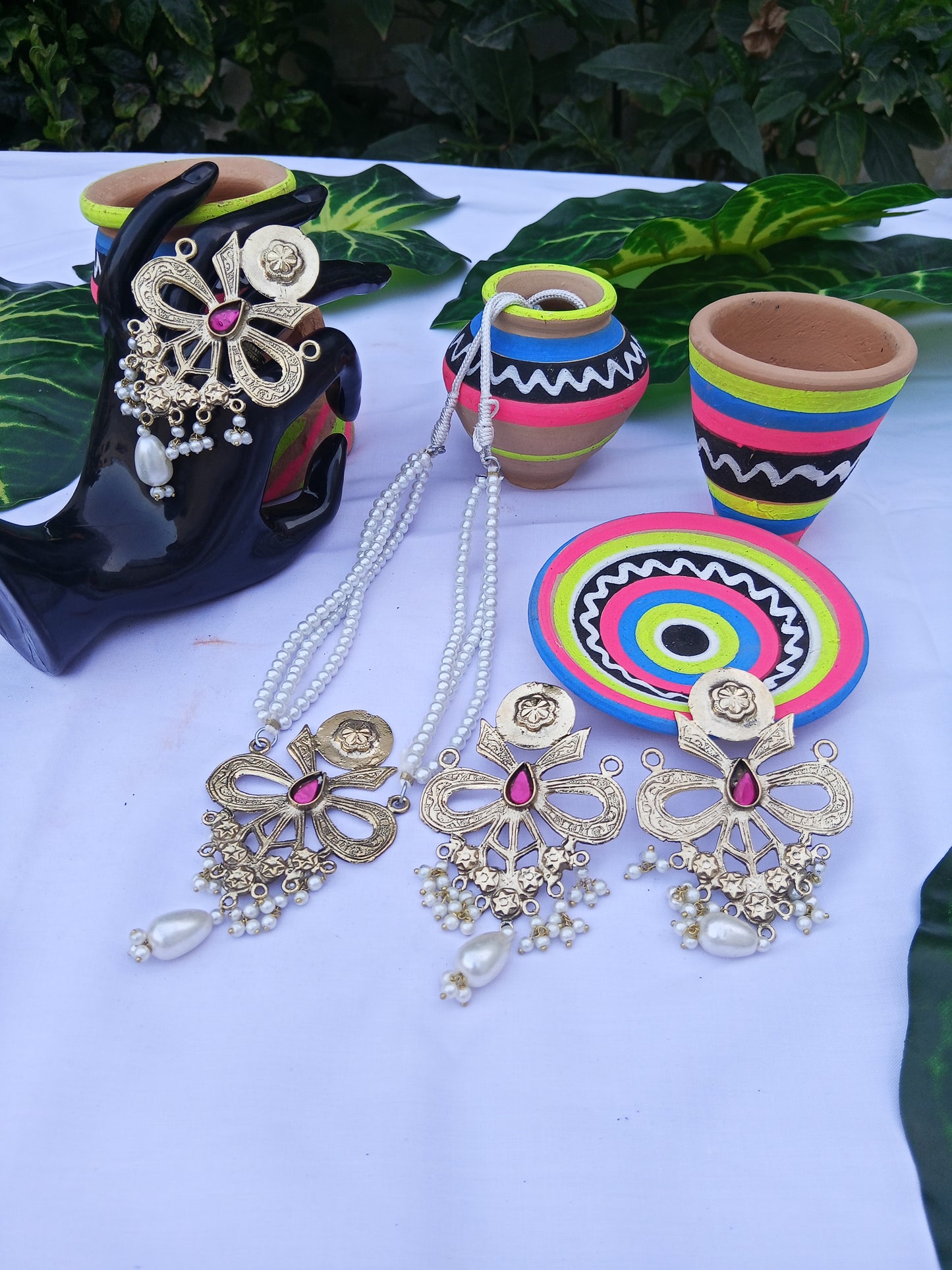 Ribbon Choker Studs and Ring Set