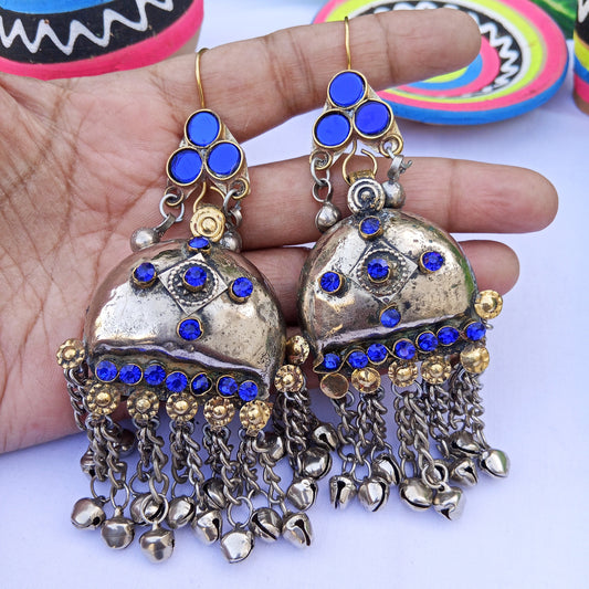 Vintage Oxidized Metal Earrings with Hanging Bells
