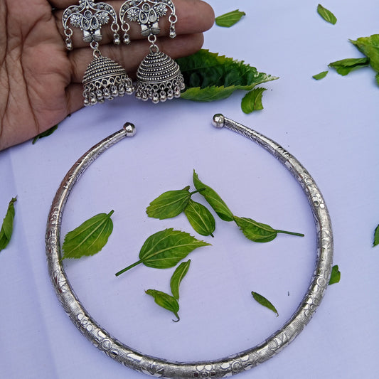 Oxidized Hasli Necklace With Jhumka
