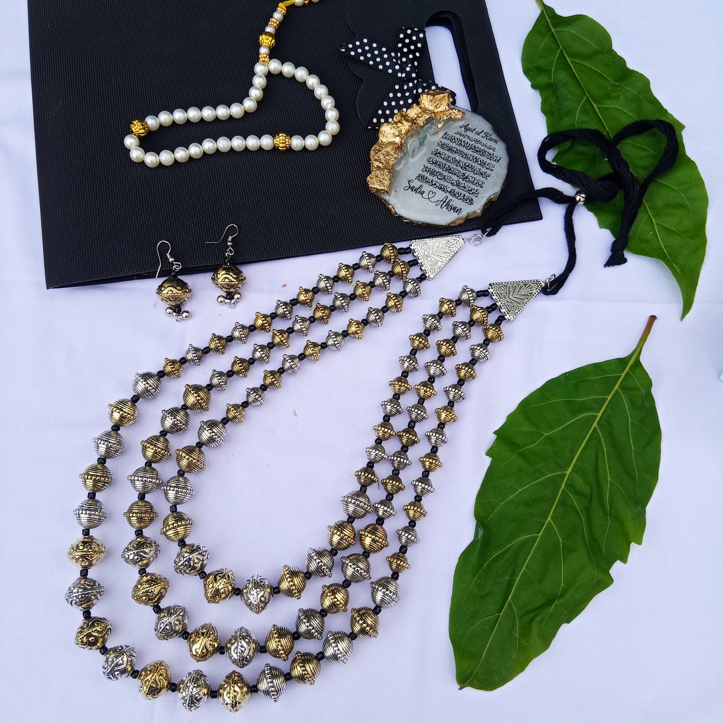 Silver Oxidized Mala Set