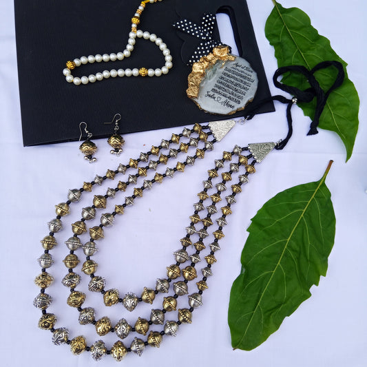 Silver Oxidized Mala Set