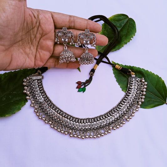 Oxidized Silver Regal Choker Set