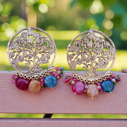 Tree Earrings Semi Precious Stones