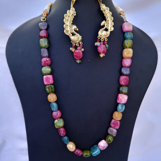 Semi Precious Stones Mala & Earrings