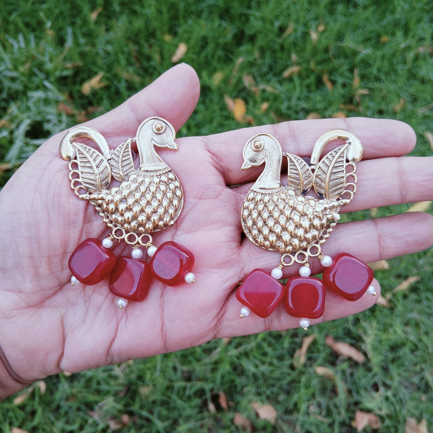 Semi Precious Stones Bird Earrings