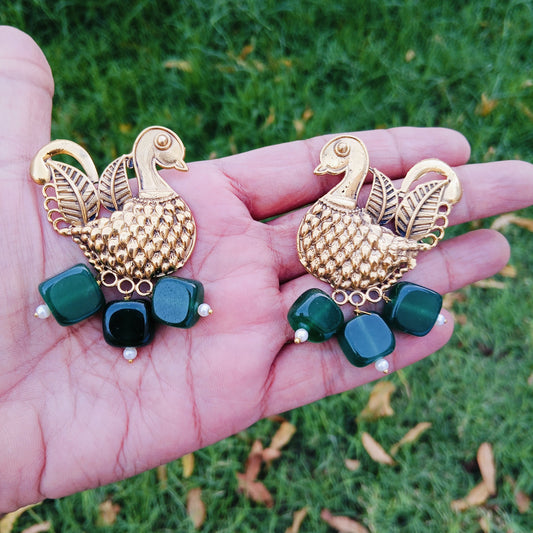 Semi Precious Stones Bird Earrings