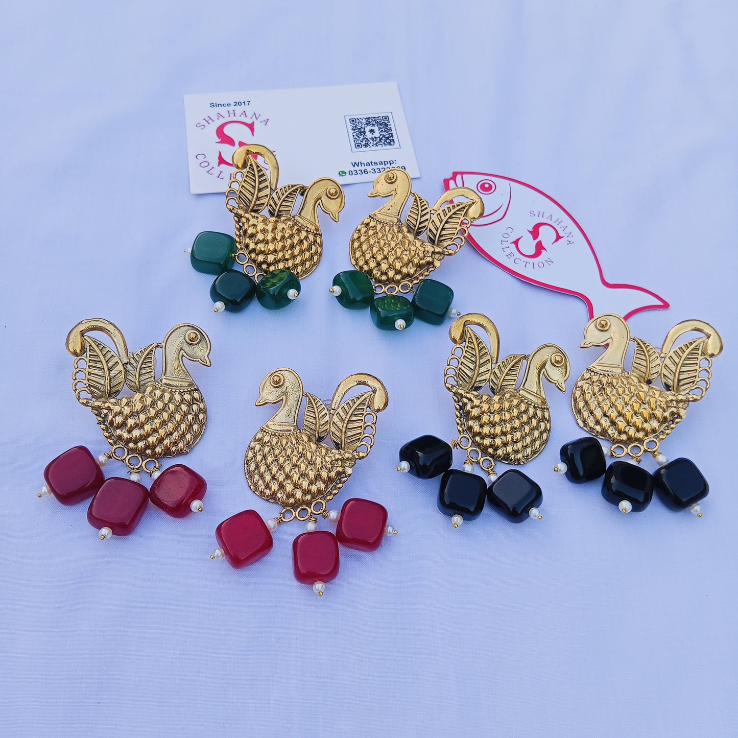 Semi Precious Stones Bird Earrings