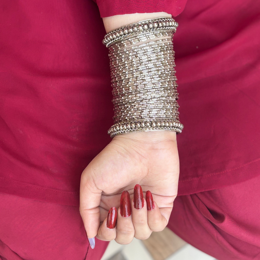 Zigzag Steel bangle with Kara Pair