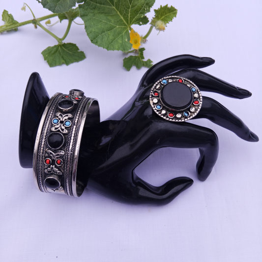 Black Onyx Kazhak hand cuff And Ring