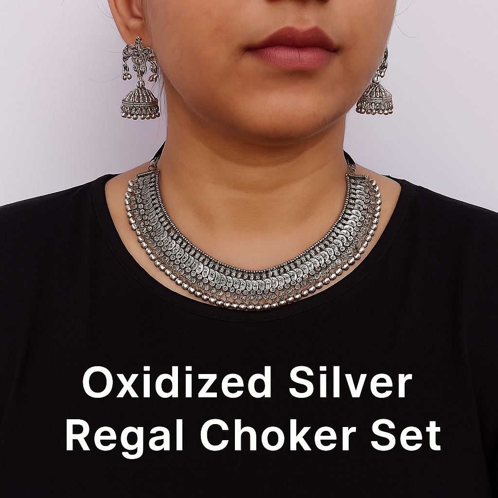 Oxidized Silver Regal Choker Set