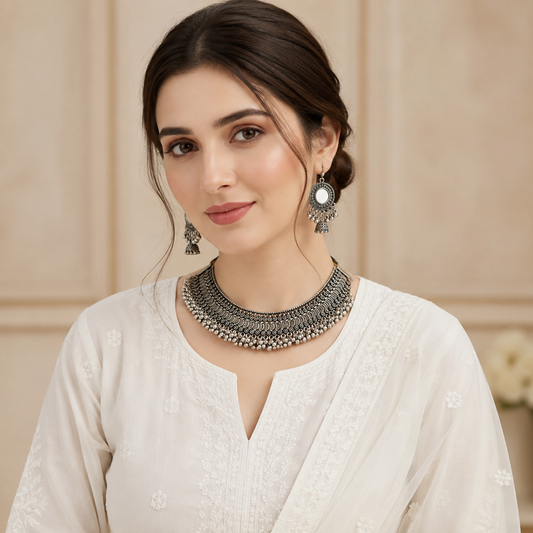 Rajwara Silver oxidized necklace and Earrings