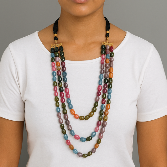 Rainbow Gemstones 3 Layers Mala