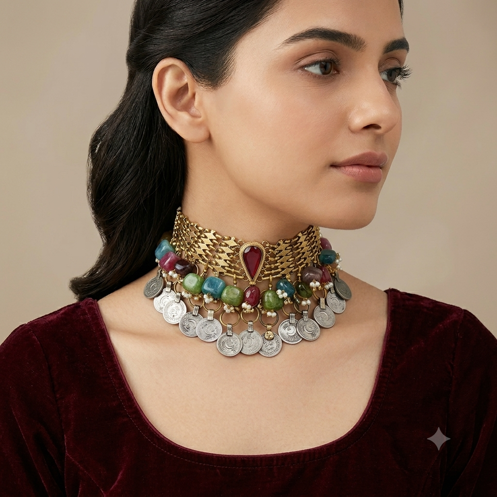 Vintage style Choker Semi Precious Stones