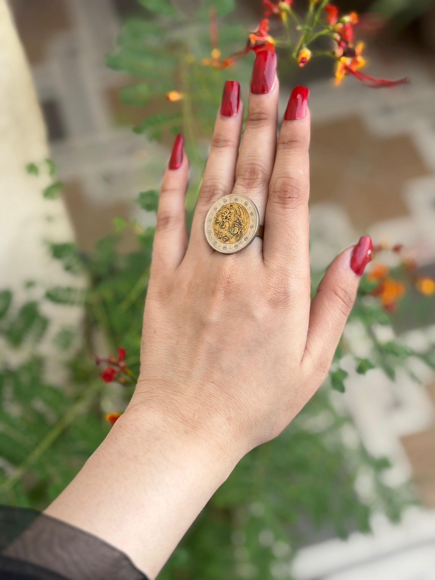 Two tone peacock Chokar studs and Ring