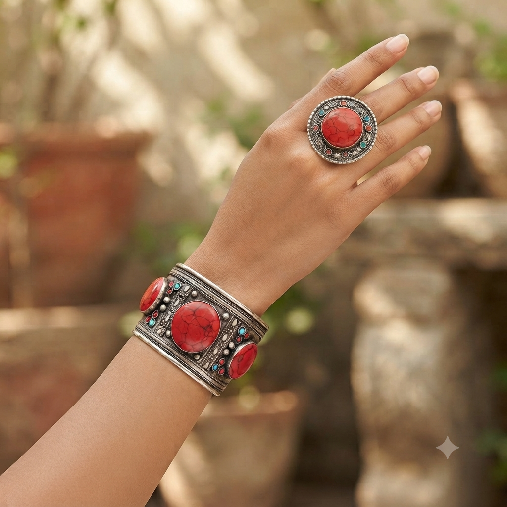 Red Mirage single Cuff & Ring Set