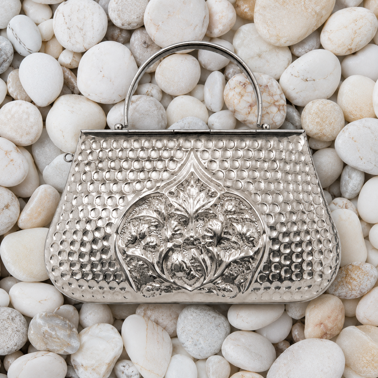 Pebble Bloom Silver Clutch