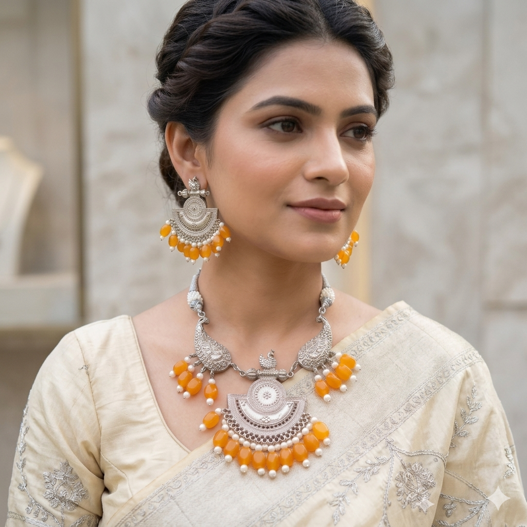 Daulat e Hussen  Semi Precious stones necklace and Earrings