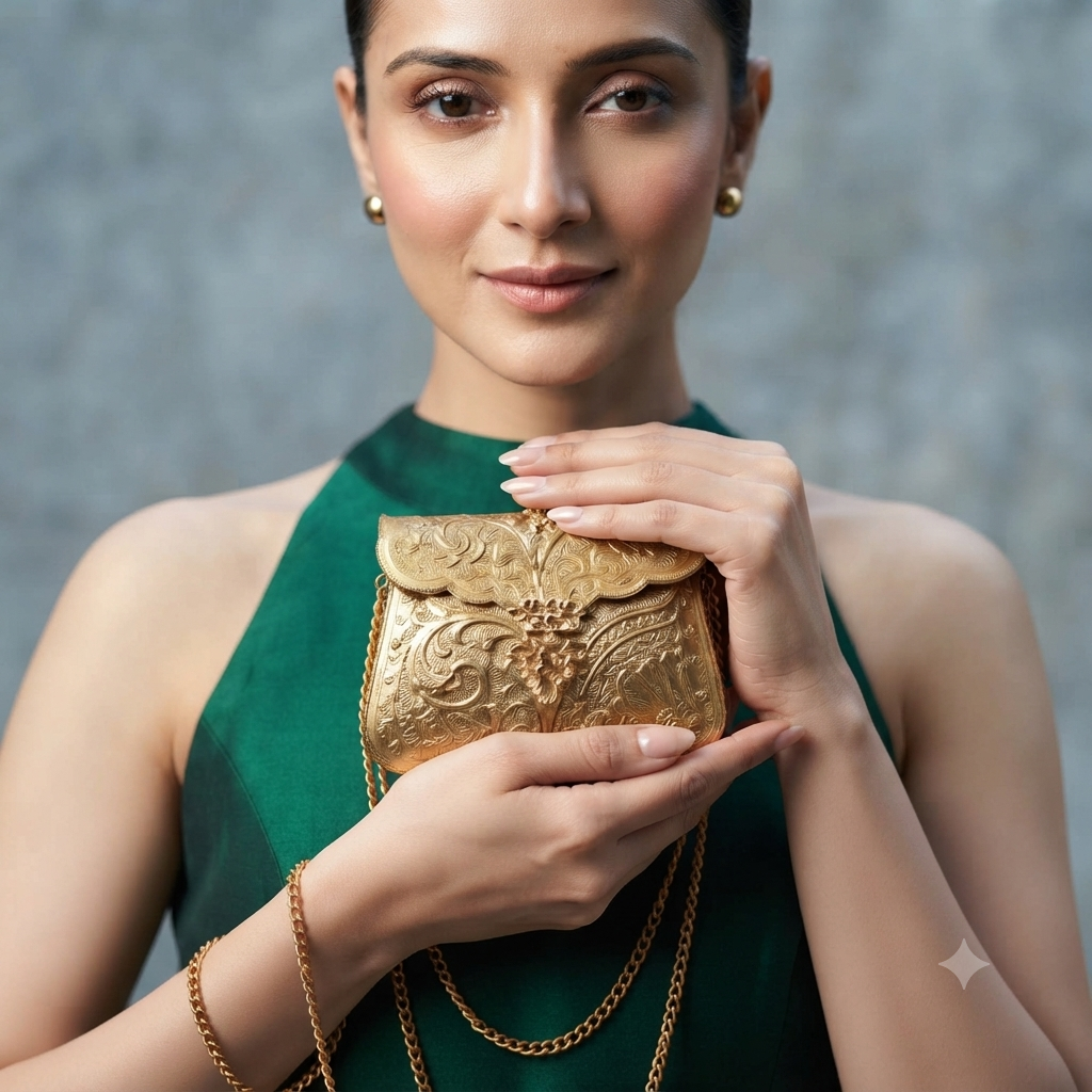 Gilded Charm Clutch Golden