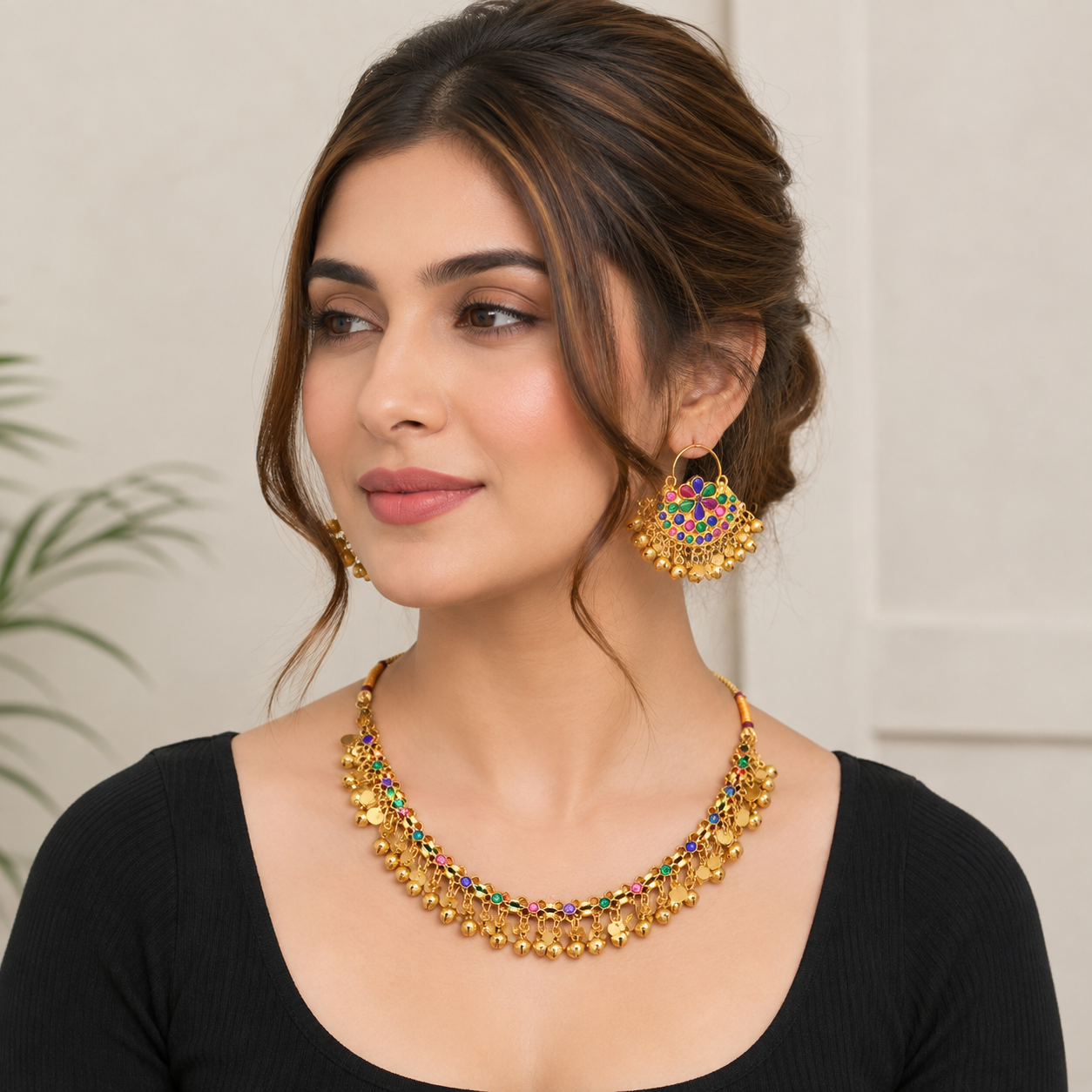 Meher Gold earrings and necklace