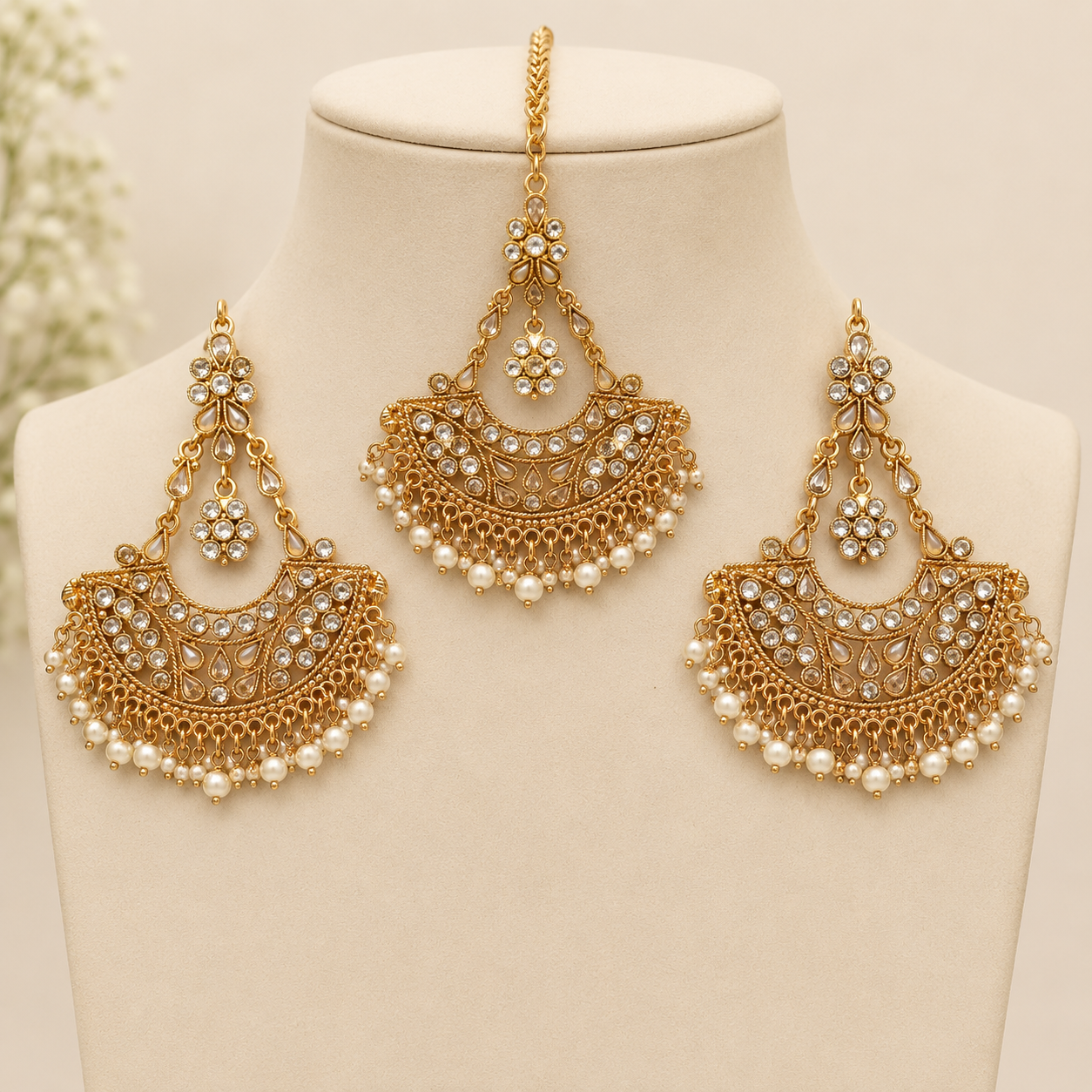 Mahveen Luxe Earrings and Tikka